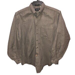 MacCluer Mens Size Large Brown Black Plaid Check Long Sleeve Button Down Shirt L